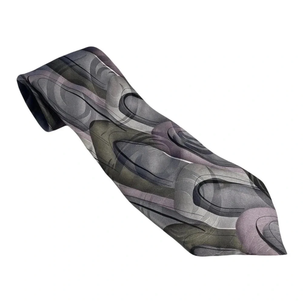 J. Garcia Silk Necktie Mens One Size Gray Purple Abstract Northern Lights 2004
